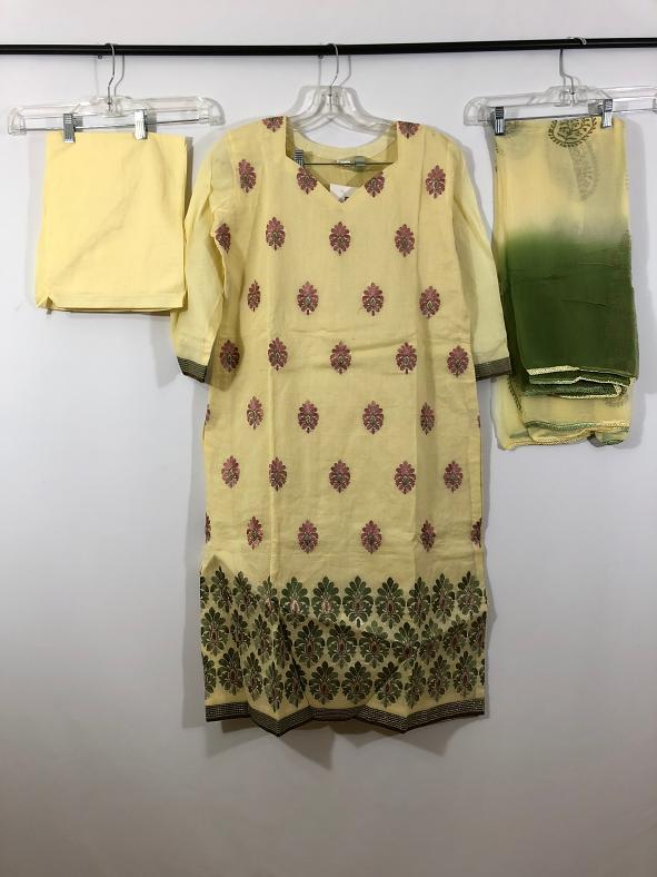Cream & Olive Green Self Printed Cotton Readymade Salwar Kameez Suit Cream & Olive Green Self Printed Cotton Readymade Salwar Kameez Suit