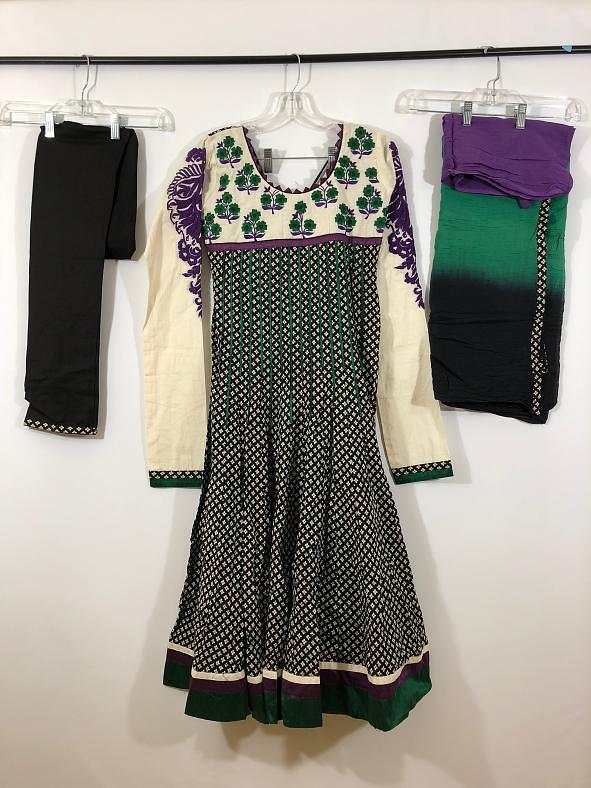 Black & White Cotton Anarkali w/ Chudiar Pant & Chiffon Duppata Black & White Cotton Anarkali w/ Chudiar Pant & Chiffon Duppata