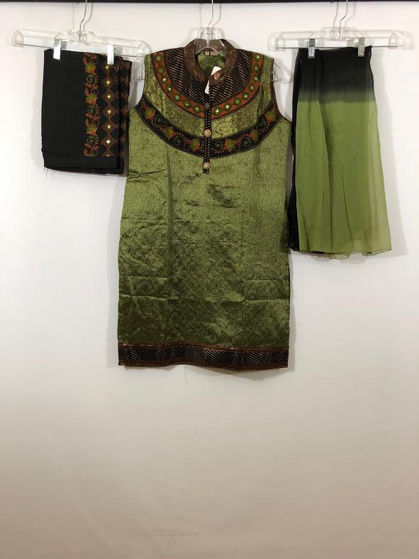 Self Design Satin Suite w/ Salwar Pants & Chiffon Dupatta