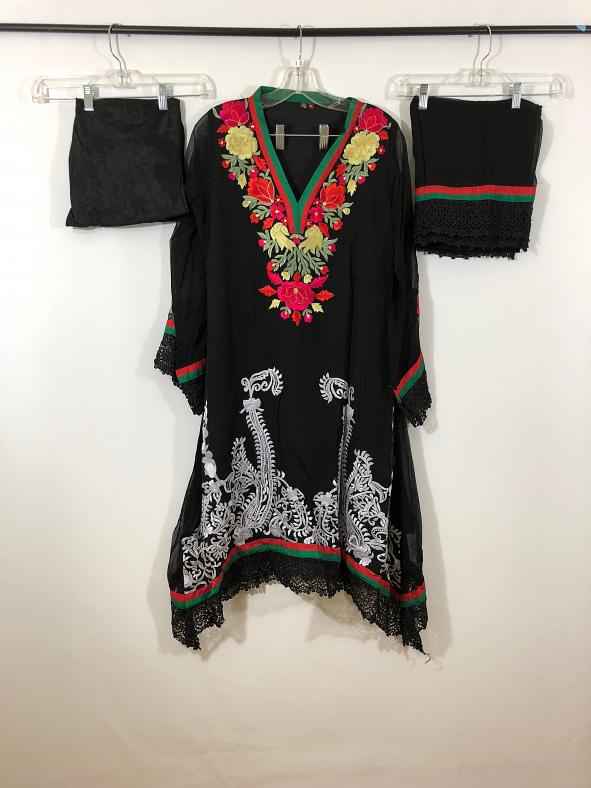 Black Georgette Churidar w/ Full & Heavy Thread Design Work