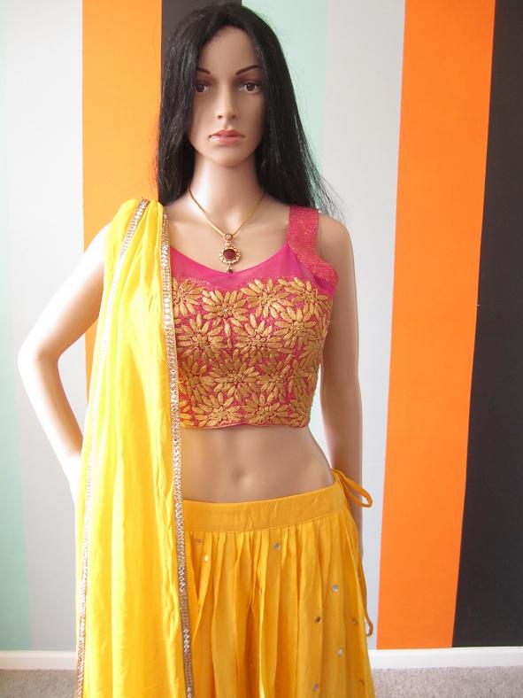 Designer Yellow Lehenga Matched With Pink Net Blouse ( Festival Discount) Designer Yellow Lehenga Matched With Pink Net Blouse ( Festival Discount)