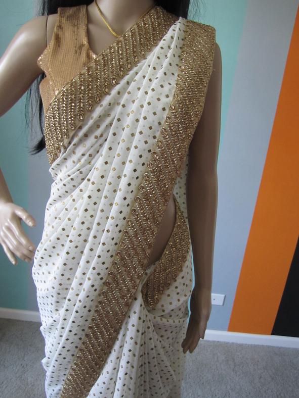 Designer Cream Butta & Gold Border Saree ( Festival Discount ) Designer Cream Butta & Gold Border Saree ( Festival Discount )
