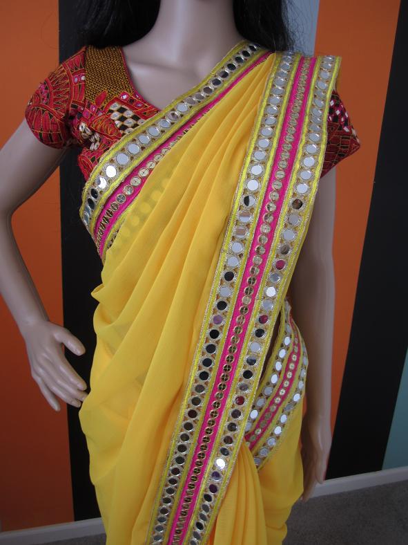 Eye Catching Yellow & Pink Mirror Work Designer Saree ( Festival Discount ) Eye Catching Yellow & Pink Mirror Work Designer Saree ( Festival Discount )