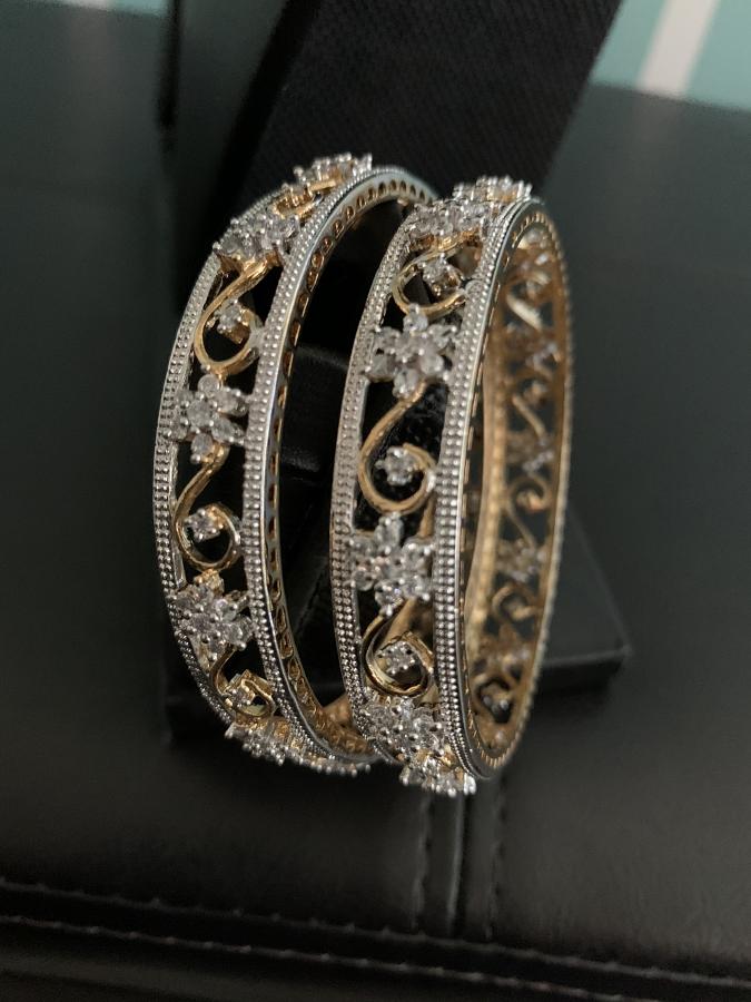 Gold Plated White Stone Studded Bangle Set - Size 2.4