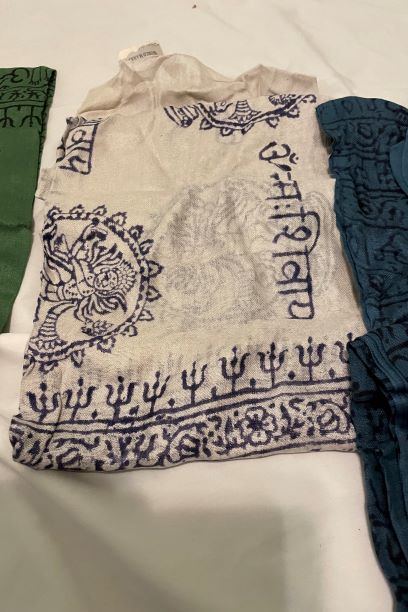 Cream White Om Print Prayer Shawl