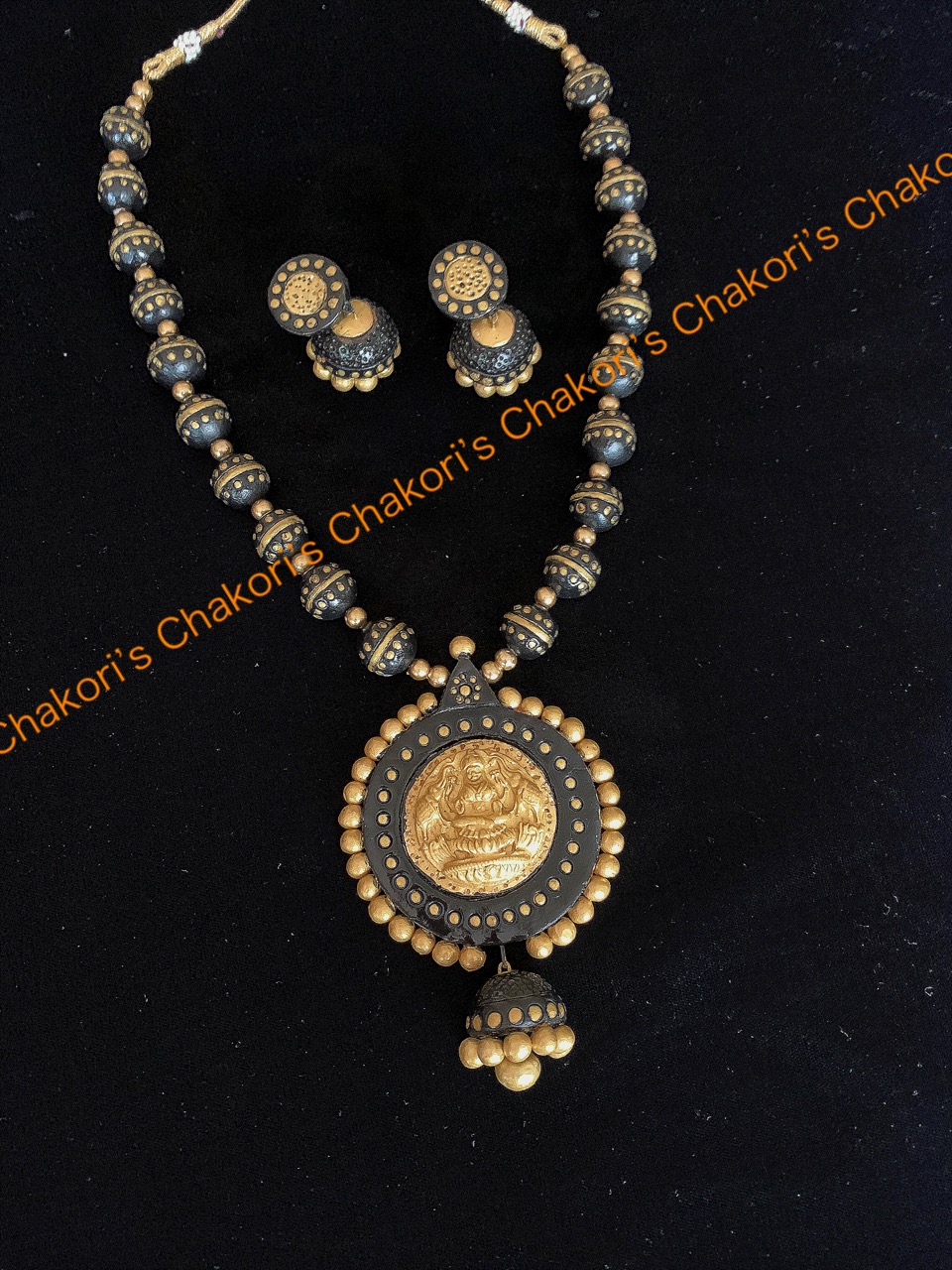 Lakshmi necklace-Eco Friendly Hand-made Party wear jewelry w/Jumkas 