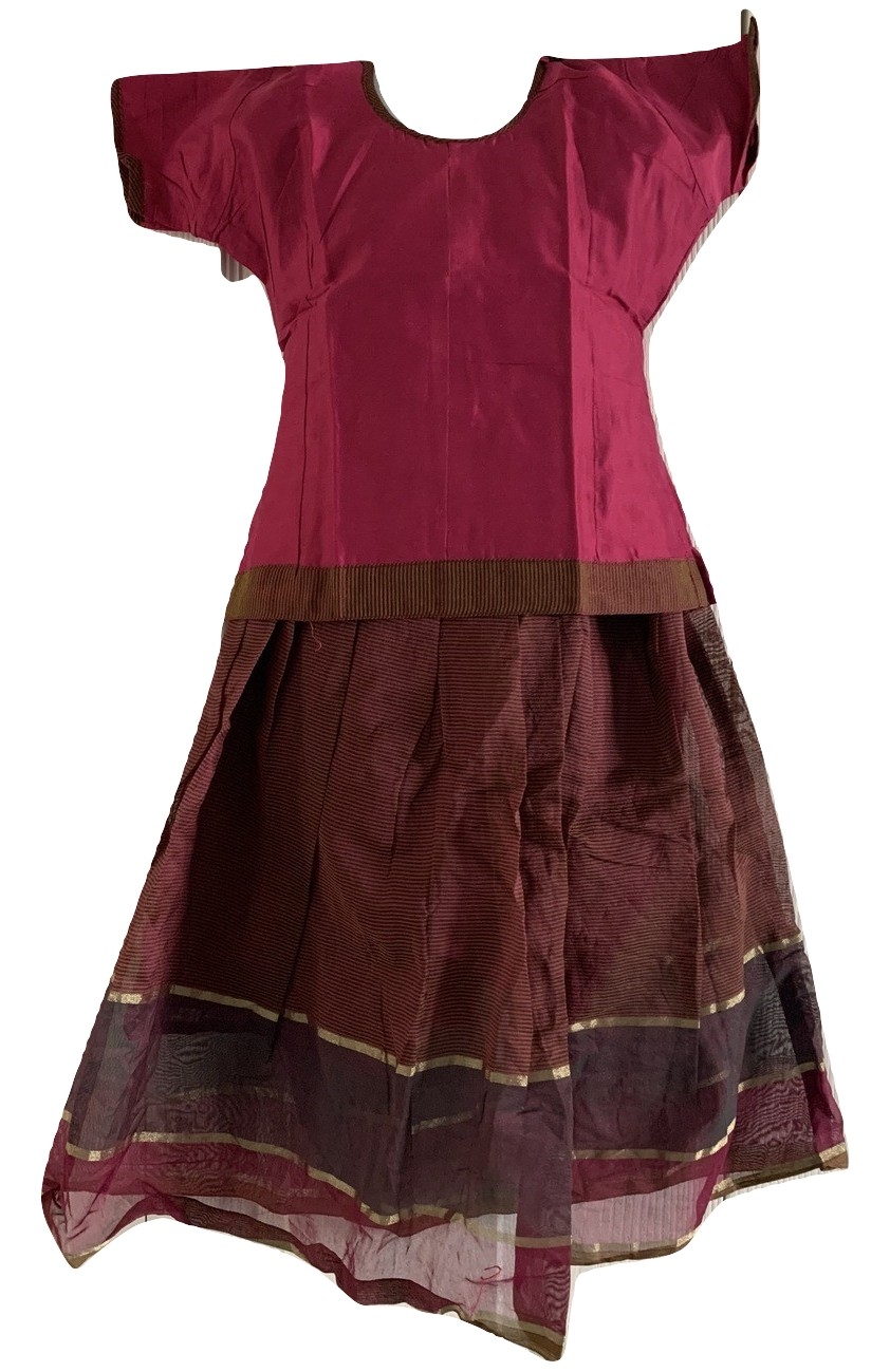 Maroon Pattu Pavada - Size 20 ( 3yrs to 4yrs )