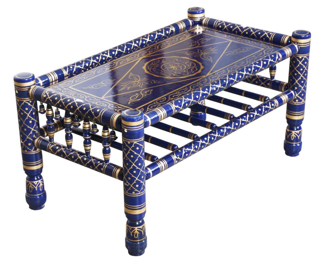 Teakwood Handcrafted Blue Gold Sankheda Coffee Table 33"