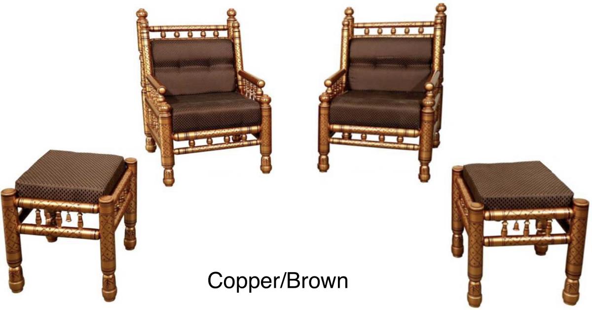 Copper Teakwood Carved Chair Set 