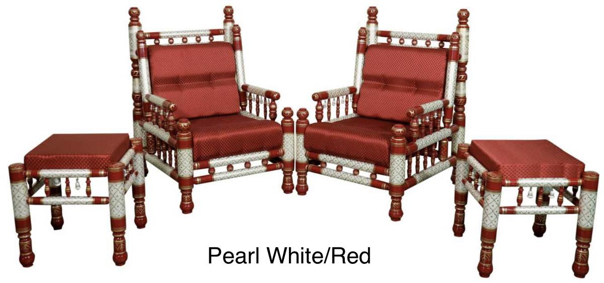 Pearl White/Red Gold Teakwood Carved Chair Set  