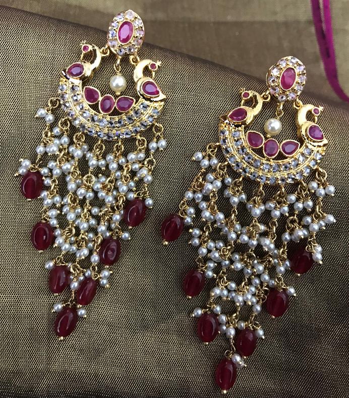 One Gram Gold Stone Work Chand Bali Earrings #33798 | Buy Online ...