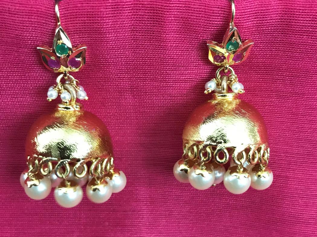 One Gram Gold Dangling Pearls Jhumka Earrings 33834 Buy One Gram