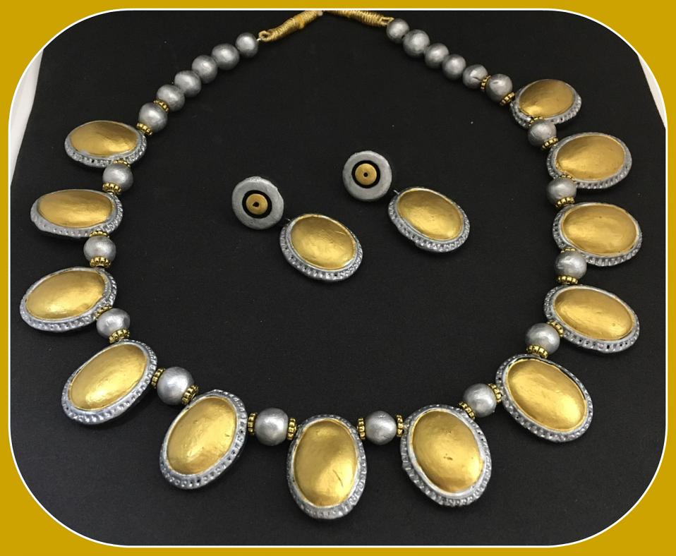Trendy Designer Terracotta Set in Gold & Silver with Earrings