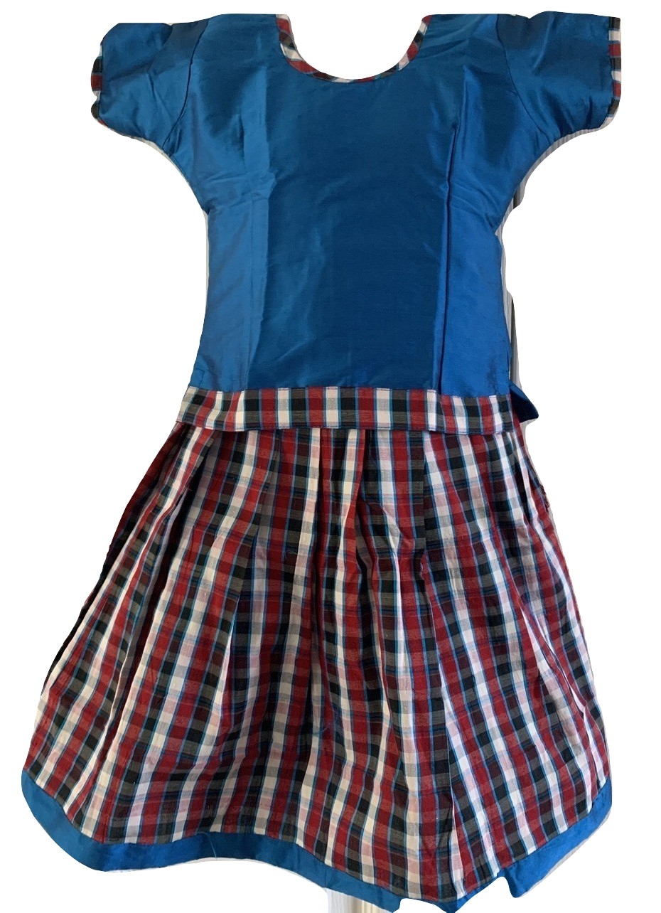 Blue and Red Mix Chexs Pattu Pavada - Size 16 ( 1yrs to 2yrs) Blue and Red Mix Chexs Pattu Pavada - Size 16 ( 1yrs to 2yrs)