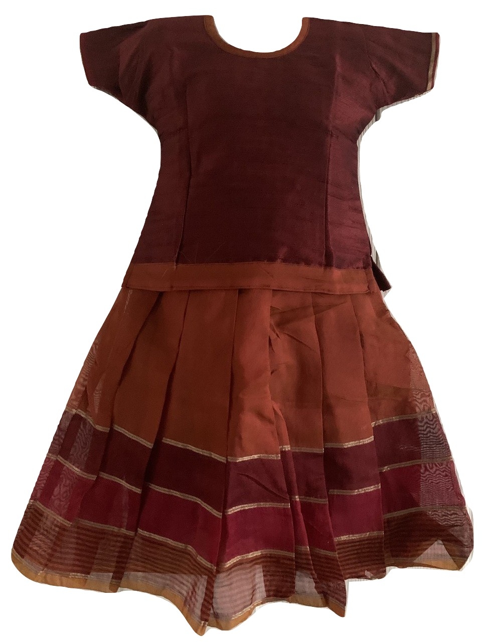 Maroon and Honey Color Cotton Pattu Pavada - Size 16 ( 1yrs to 2yrs ) Maroon and Honey Color Cotton Pattu Pavada - Size 16 ( 1yrs to 2yrs )