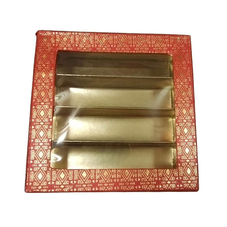 Fancy Sweets Boxes in Red Golden Design W/ Window - 500 Gms