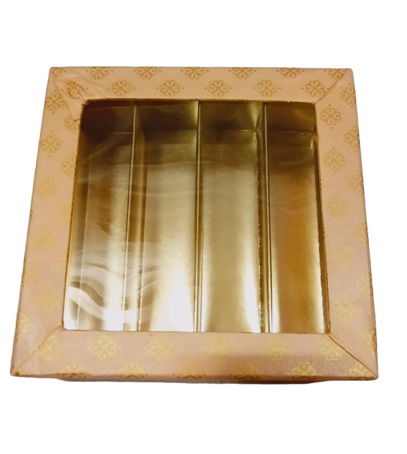Fancy Sweets Boxes in Peach Flower Golden Design W/ Window - 500 Gm Fancy Sweets Boxes in Peach Flower Golden Design W/ Window - 500 Gm