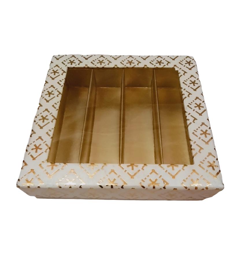 24 Pcs Fancy Sweets Boxes in White Golden Design w/ Window - 500 Gms 24 Pcs Fancy Sweets Boxes in White Golden Design w/ Window - 500 Gms