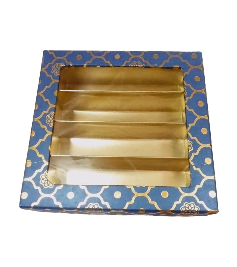 24 Pcs Fancy Sweets Boxes in Blue Golden Design W/ Window - 500 Gms 24 Pcs Fancy Sweets Boxes in Blue Golden Design W/ Window - 500 Gms