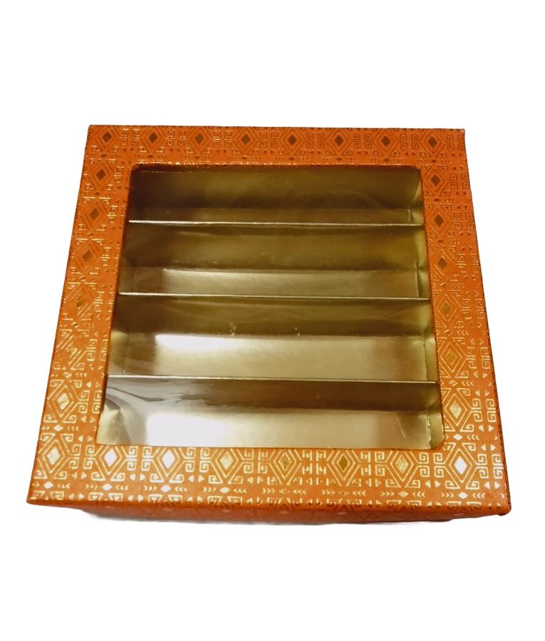 Fancy Sweets Boxes in Orange Golden Design W/ Window- 500 Gms Fancy Sweets Boxes in Orange Golden Design W/ Window- 500 Gms
