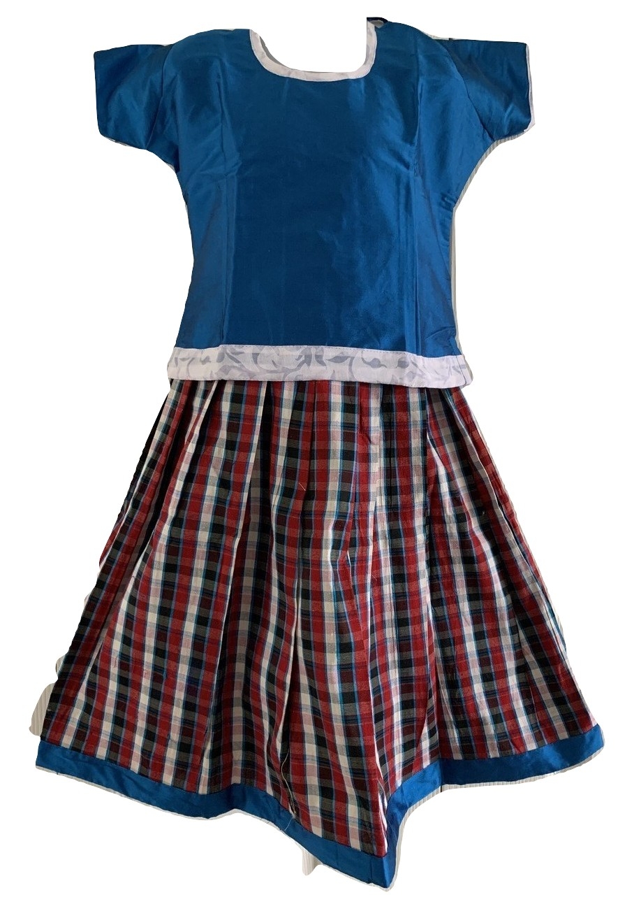 Blue Checks Pure Silk Pattu Pavada - Size - 18 ( 2yrs to 3yrs ) Blue Checks Pure Silk Pattu Pavada - Size - 18 ( 2yrs to 3yrs )