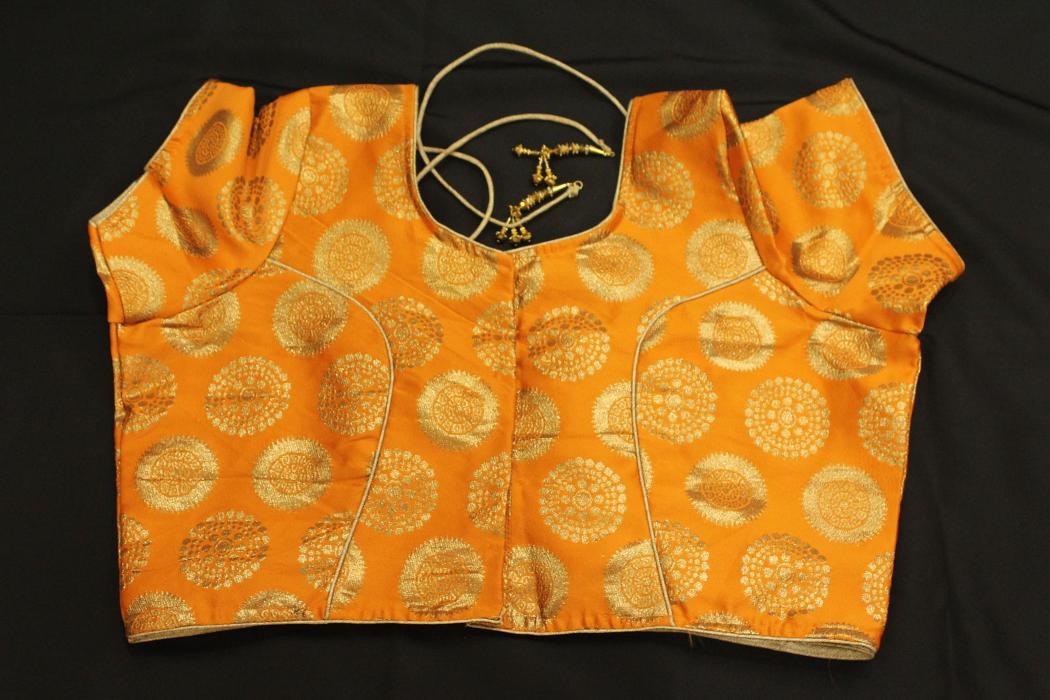 Bright Orange Gold Crop Top Readymade Silk Blouse ( 2XL,  3XL)
