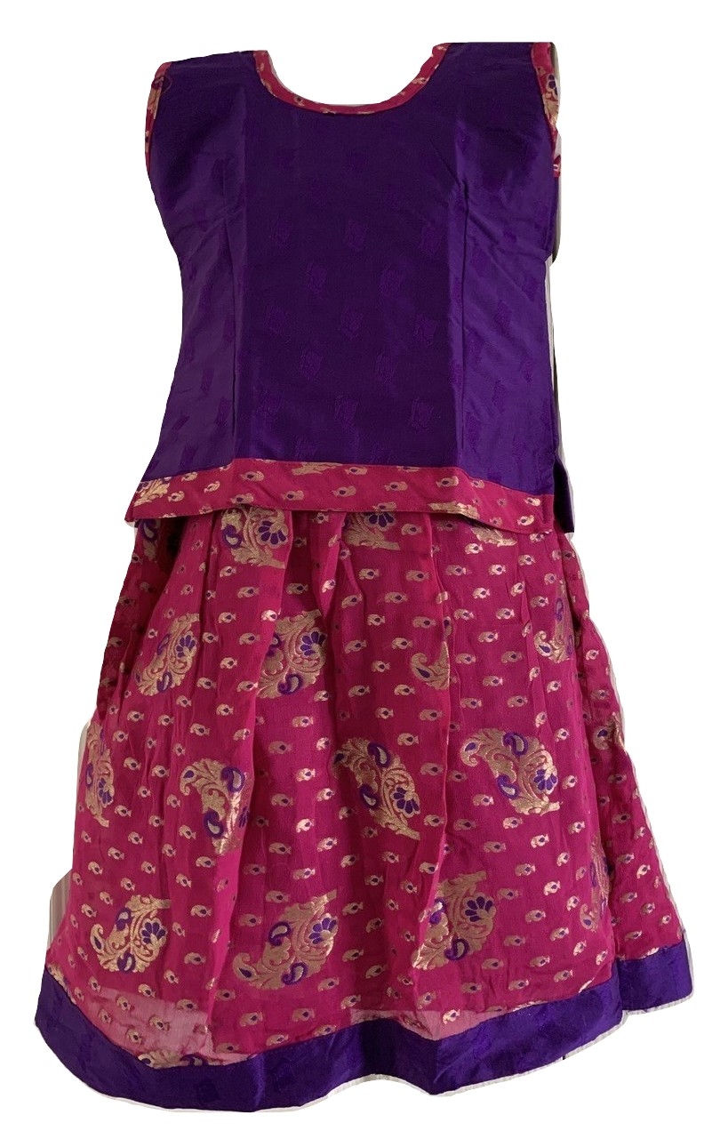 Pink and Purple Pattu Pavada - Size 14 ( 6 Months to 1yrs )