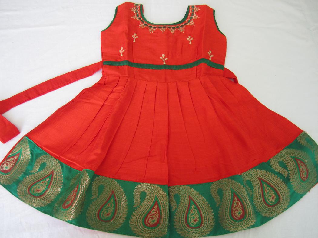 Orange Pattu Silk Frock Dress for 2 to 3 Year Old Girls #30600 | Buy ...