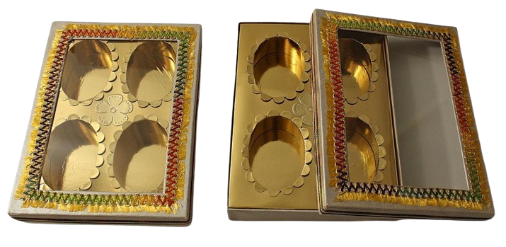 Empty DryFruit Boxes - 4 Compartment (Oval Shape-Inside) (300Gms) - 10 x 8"