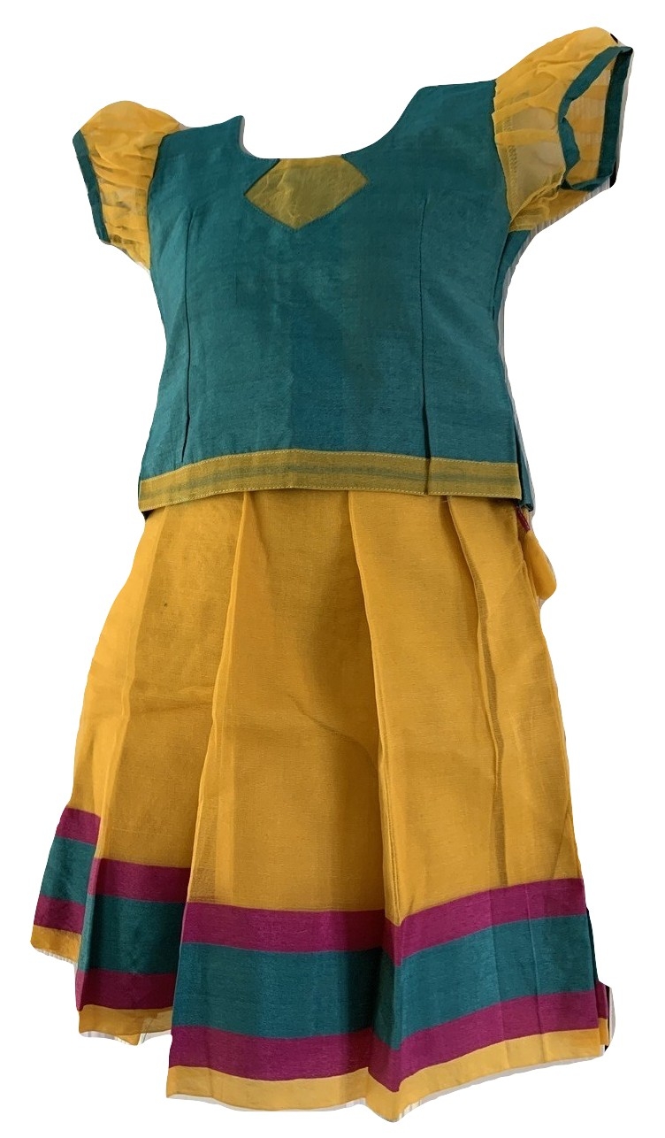 Yellow and Green Pattu Pavada - Size 14 ( 6 Months to 1 yrs) Yellow and Green Pattu Pavada - Size 14 ( 6 Months to 1 yrs)