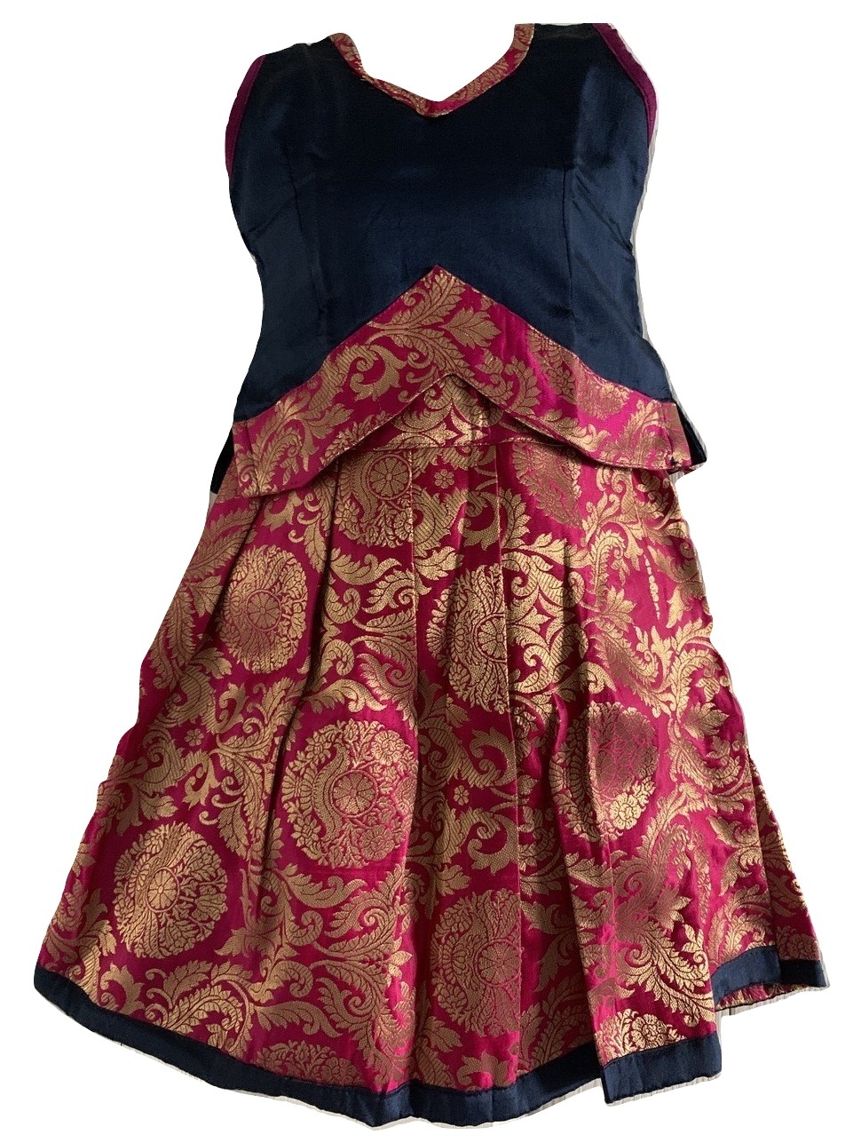 Pink & Navy Blue Pattu Pavada - Size 14 ( 6 Months to 1 Yrs ) Pink & Navy Blue Pattu Pavada - Size 14 ( 6 Months to 1 Yrs )