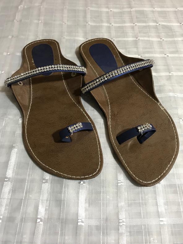 Brown Ink blue Fancy Traditional Sandals / Slippers for Women - 7 Brown Ink blue Fancy Traditional Sandals / Slippers for Women - 7
