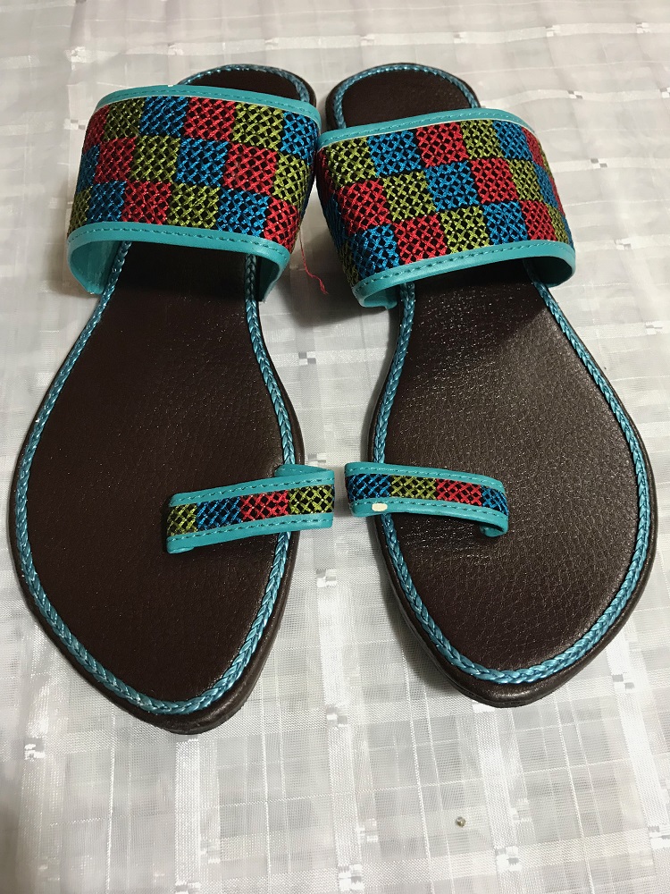 Fancy Sandals Brown for Women in Blue w/ Check Design - 7,11 Fancy Sandals Brown for Women in Blue w/ Check Design - 7,11