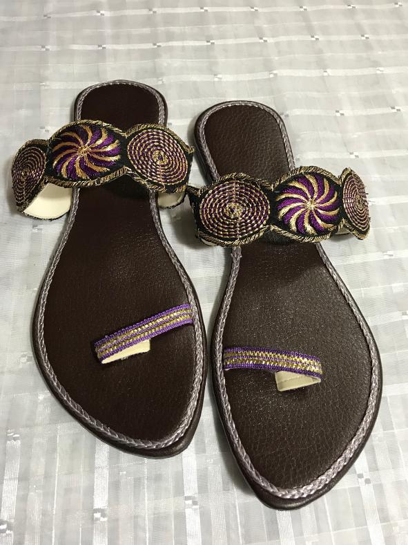 Women's Brown Fancy Sandals w/ Purple & Gold Design 6,7,10,11 Women's Brown Fancy Sandals w/ Purple & Gold Design 6,7,10,11