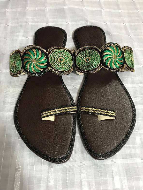 Brown Women Fancy Sandals w/ Teal Green & Gold Design 7,10,11 #30992 ...