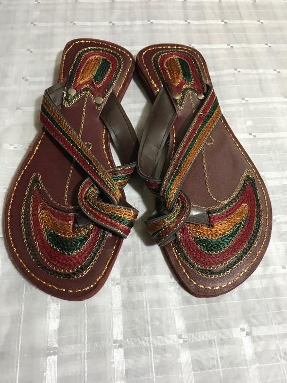 Rajasthani Style Sandals in Maroon w/ Red, Green, Mustered Thread Work 8-9 Rajasthani Style Sandals in Maroon w/ Red, Green, Mustered Thread Work 8-9
