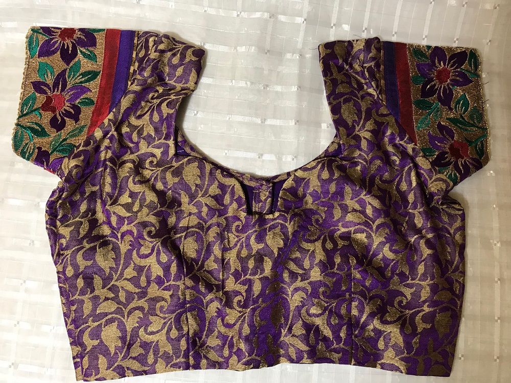 Purple w/ Handwork Dupion Silk Ready Made Blouse for Sari M-XL Purple w/ Handwork Dupion Silk Ready Made Blouse for Sari M-XL