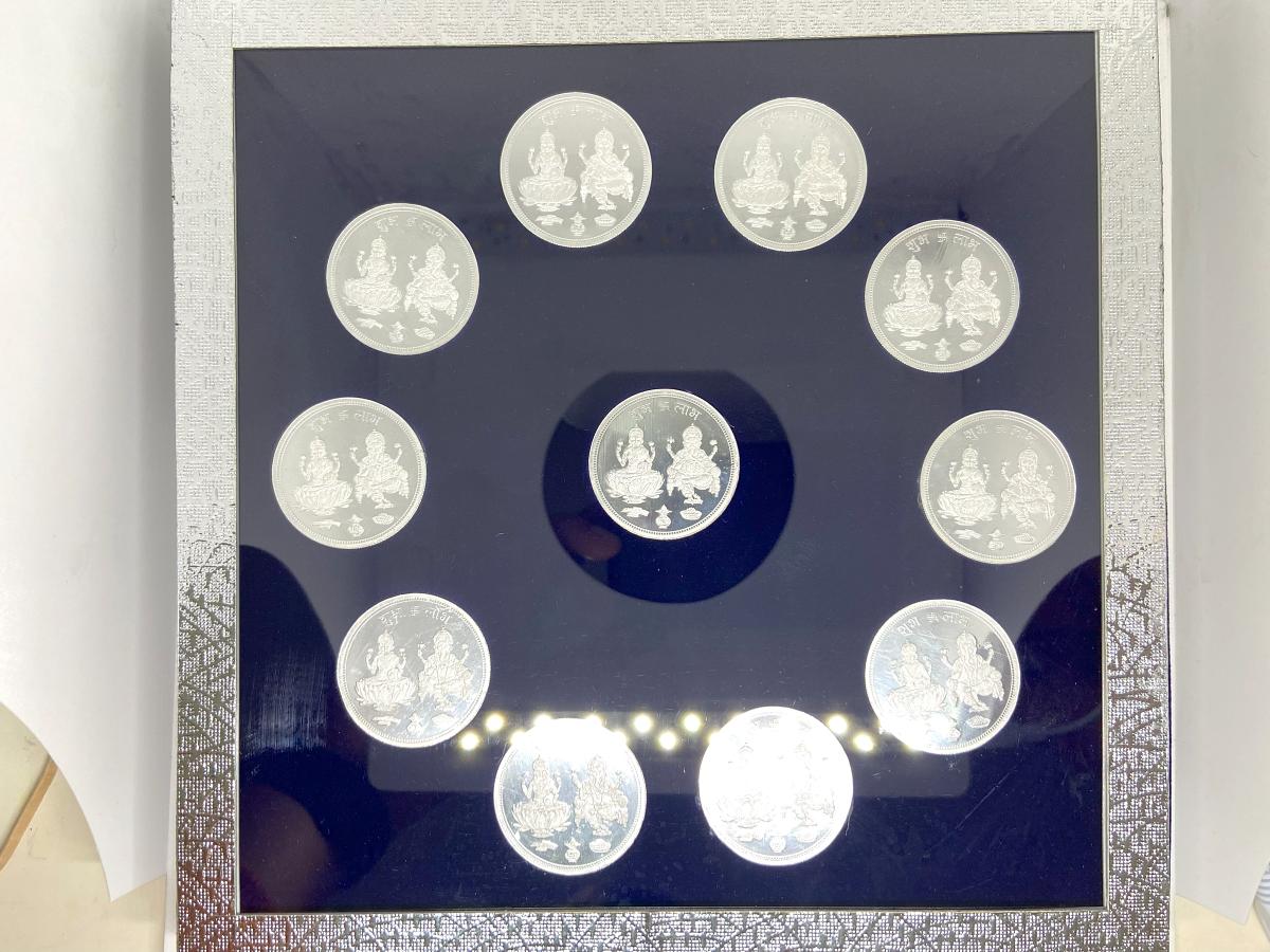 BIS Hallmarked Pure Silver Laxmi Ganesh Silver Coin. Set of 11 Coins 10gm