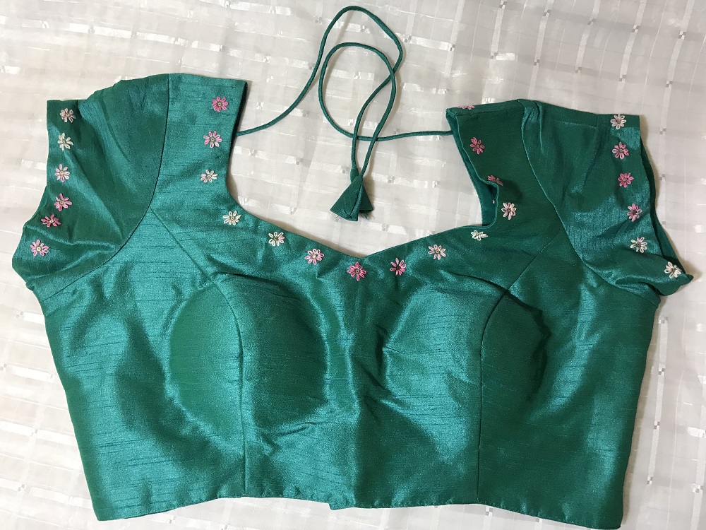 Teal Green Dupion Silk Ready Made Blouse for Saree L-2XL