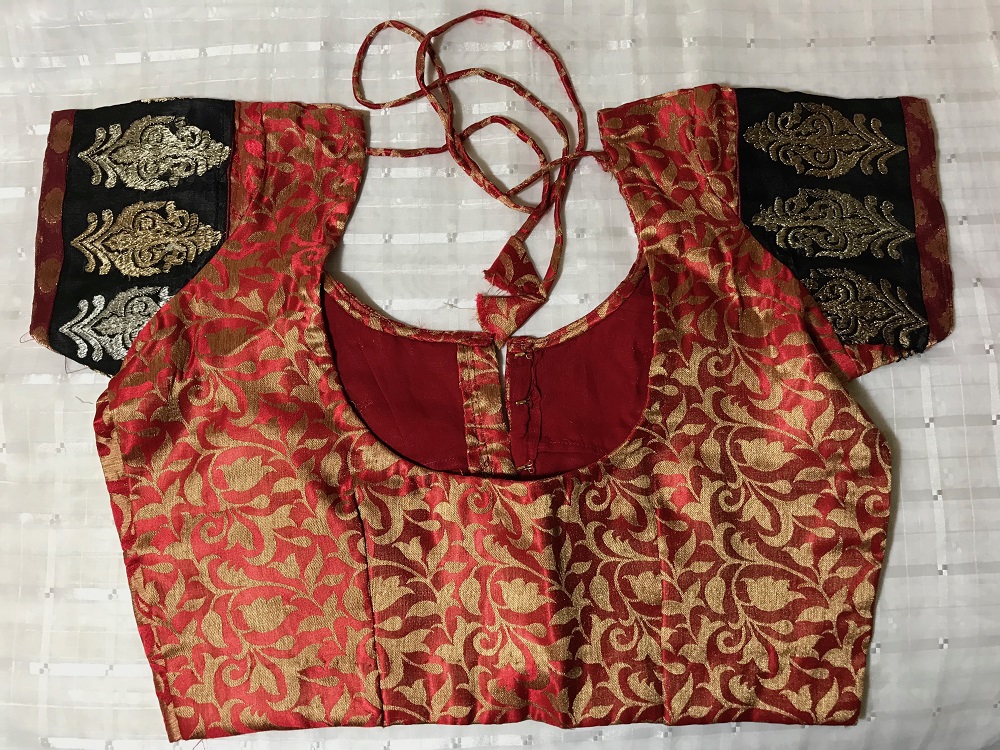 Red, Gold w/ Embroidered Dupion Silk Ready Made Blouse for Sari M-XL ...