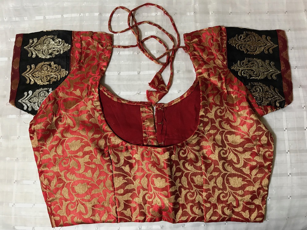 Red, Gold w/ Embroidered Dupion Silk Ready Made Blouse for Sari M-XL