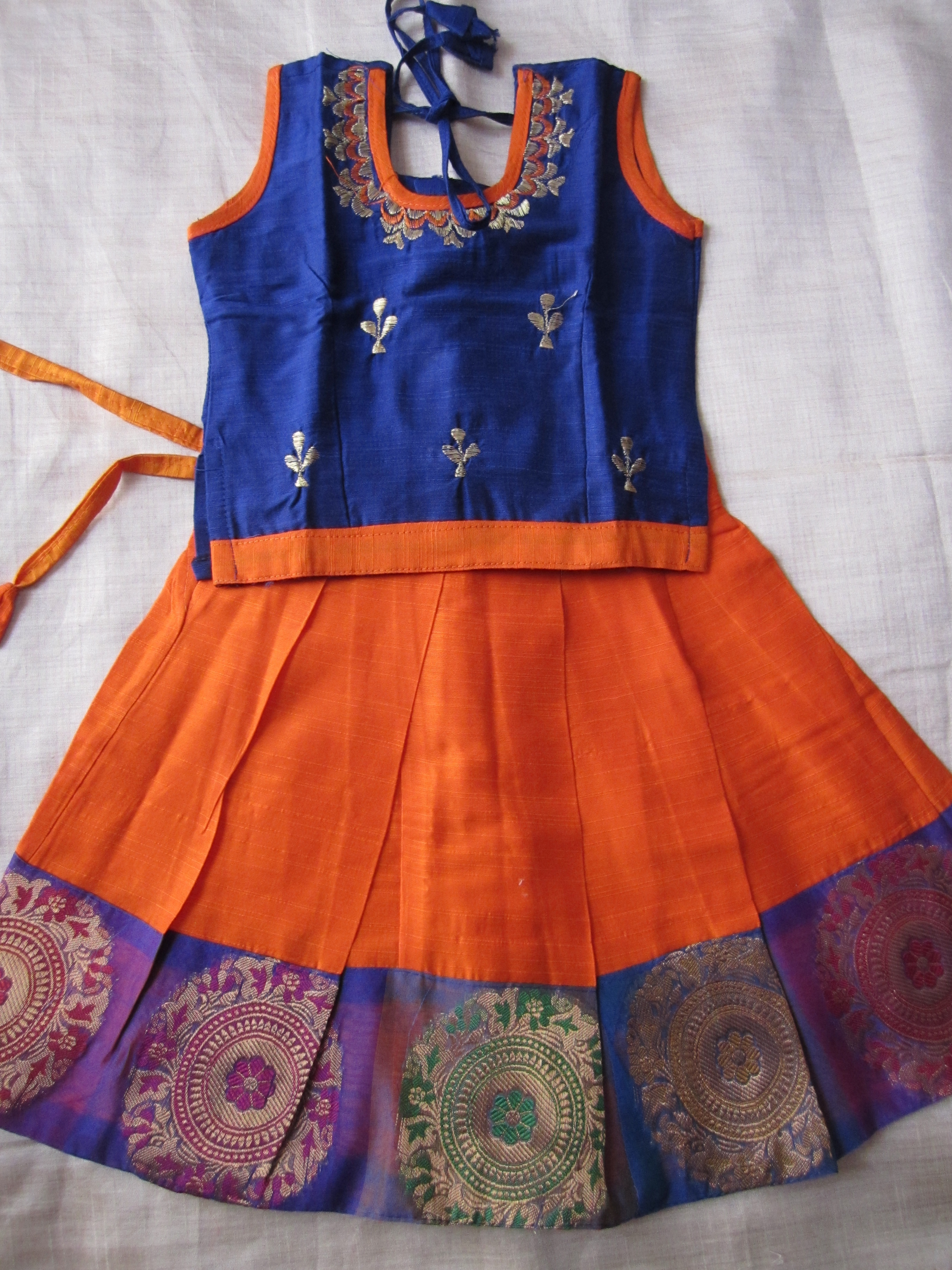 Orange & Blue Baby Girl Pattu Pavada Parikini ( 0 to 6 month ) #31076 ...