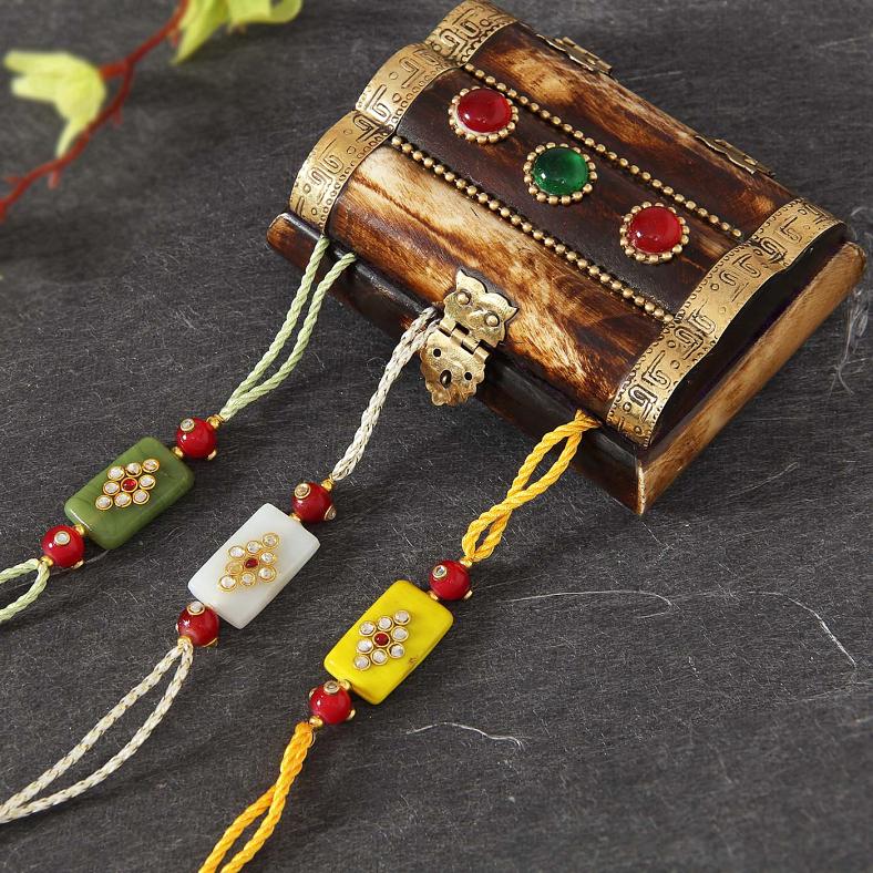 Colorful Kadi Kundan Rakhi Set with Beautiful Dibbi