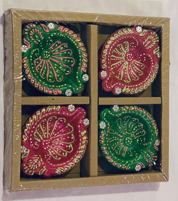 Colorful Handmade Earthern Terracota Clay Diya for Diwali Festival 4 Pcs