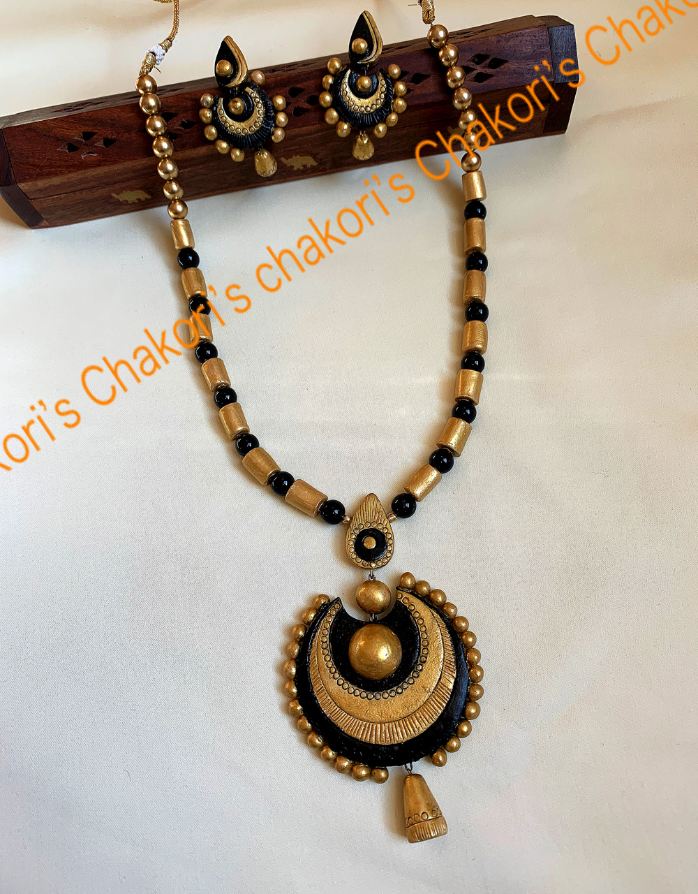 Gold n Black Terracotta necklace-Eco Friendly Hand-made Party wear jewelry