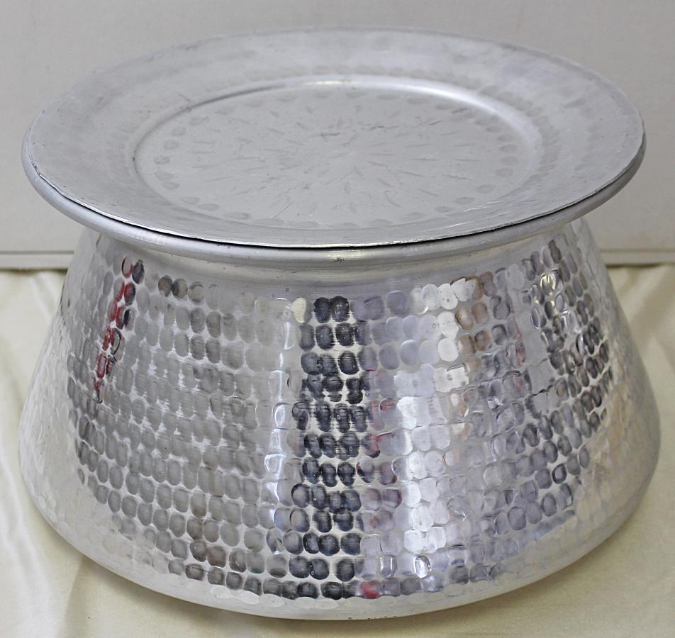 Pure Aluminium Hammered 22 L Biryani Handi Pot|Lid|12 Mini Serving Degchi 200ml 