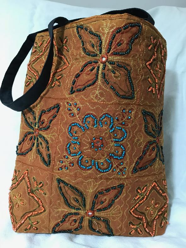 Brown cotton fancy floral embroidery bag 32121  buy online  desiclik