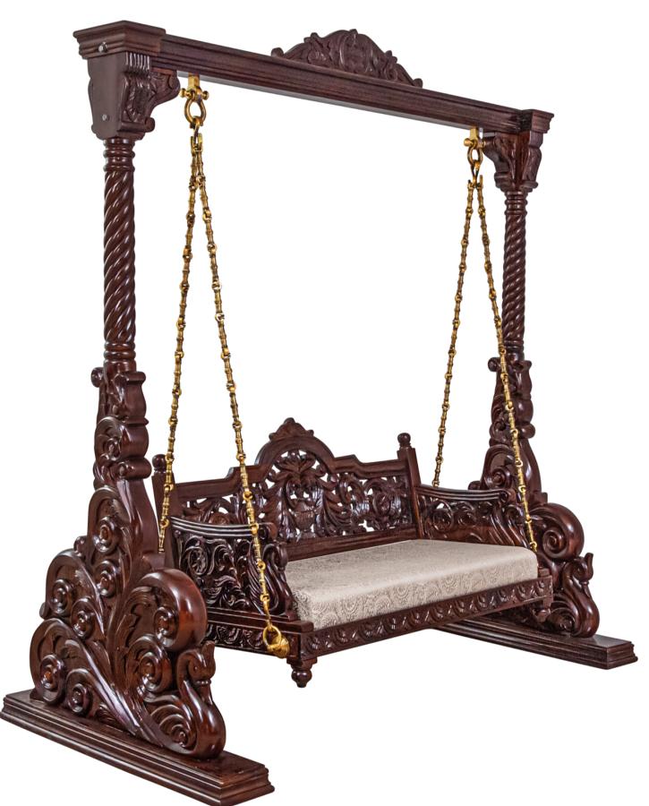 Intricately Carved Teak Wood Swing/Jhoola for Home