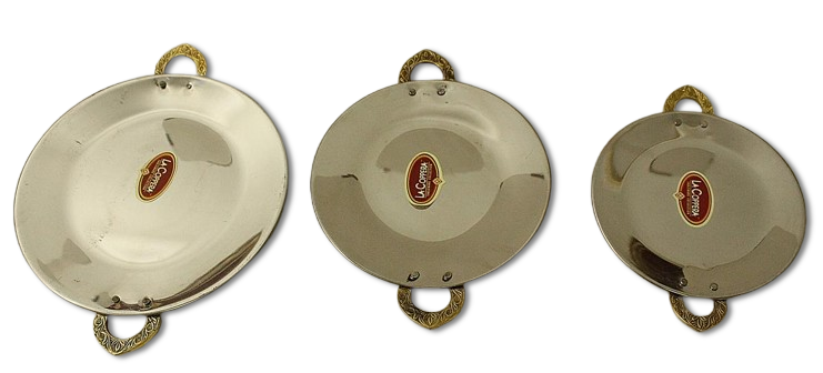Stainless Steel Tawa Style Starter Plate /w Copper Handles - 7" - 10" 