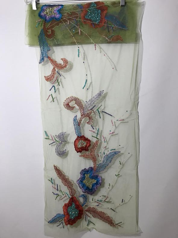 Light Parrot Green Embroidered Sholder Fancy Stole In Net